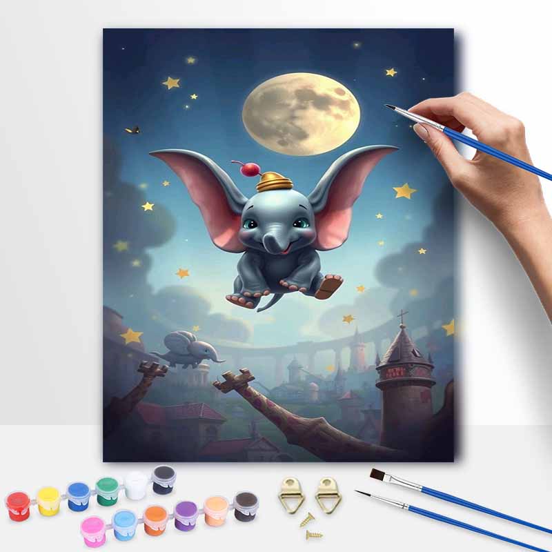 Disney Dumbo Flying Elephant Moon Star Sky Oil Painting Kit Home Decor Gift 20x30cm