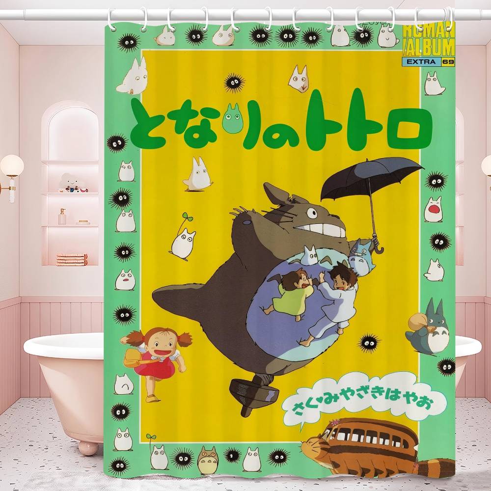 Kawaii T-Totoros Pattern Bathroom Shower Curtain Bathroom Partition Curtain Light Opaque Waterproof Material Bathroom