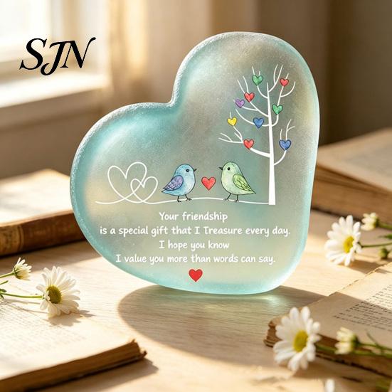 Friendship Appreciation Presents Heart Ornament with Heartwarming Message, Best Friend Decorative Personalized Gifts for Besties Keepsake, Acrylic