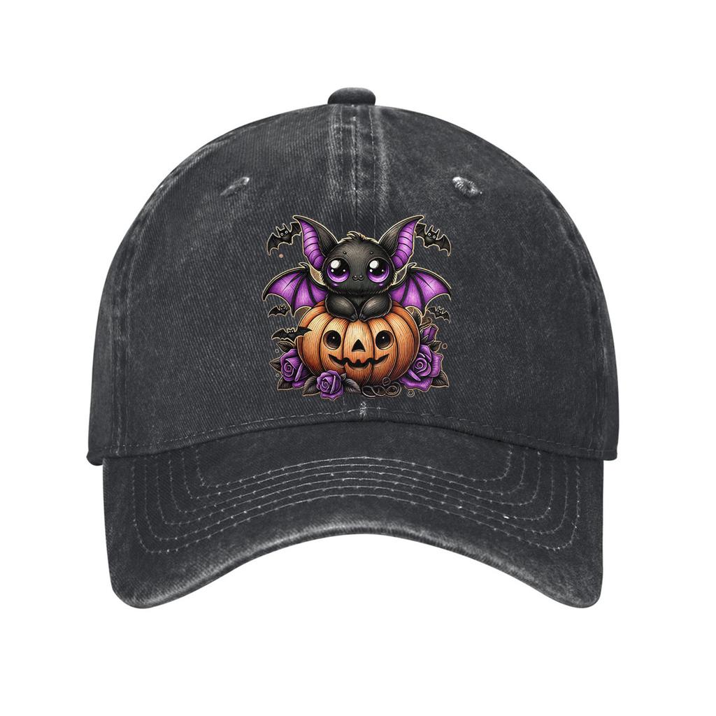 Cute Bat Pumpkin Rose Graphic Baseball Cap Cotton Adjustable Curved Brim Casual Dad Hat