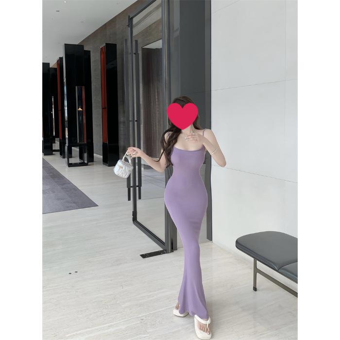 Damen Sexy Lila Spaghetti-Träger Bodycon Fishtail Kleid