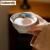 HOYIHM 71ml Sprinkle Blue Hand Painted Fish Playing Lotus Teacup Traditional Tea Bowl Cup For Tea Tea-tasting Personal Cups Gift