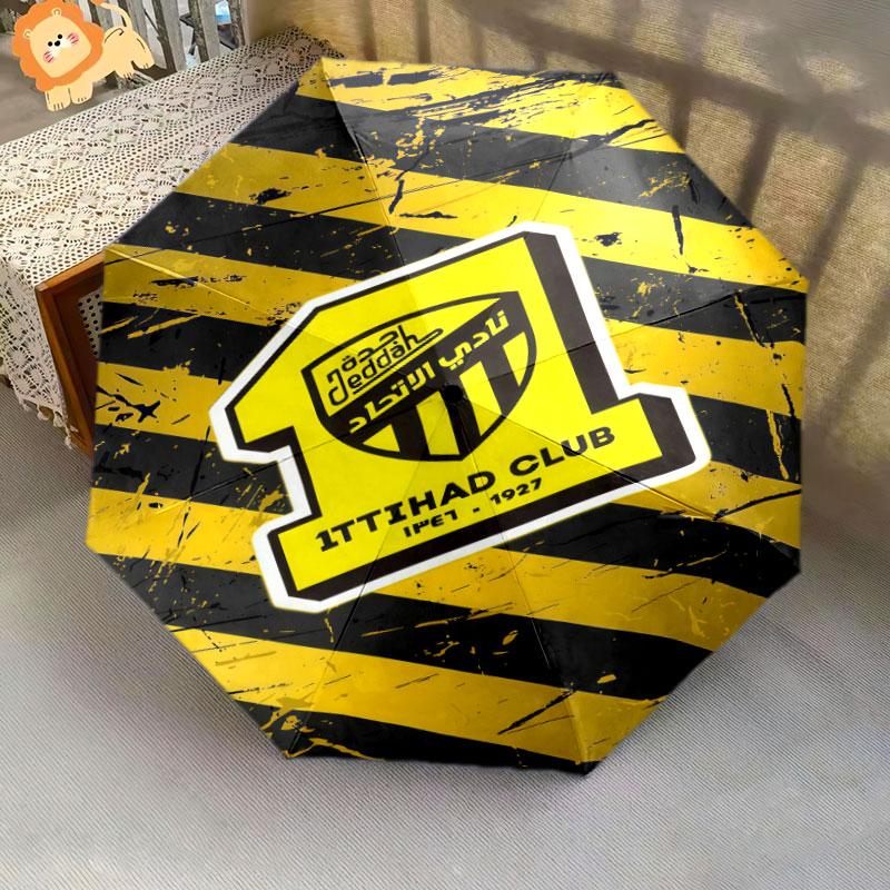 1 PC Automatic Folding Umbrella - Al-Ittihad FC Pattern, Portable & Foldable Design with 8 Ribs, Christmas Birthday Gifts