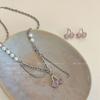 Cherry Girl~ Pearl Metal Splicing Necklace Xia Sweet Cool Wind In Spice Girl Earrings Light Luxury Niche Clavicle Chain