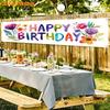 Happy Birthday Banner, Flowers & Happy Birthday Letter Design, Polyester Outdoor Lawn Wall Holiday Party Decoration