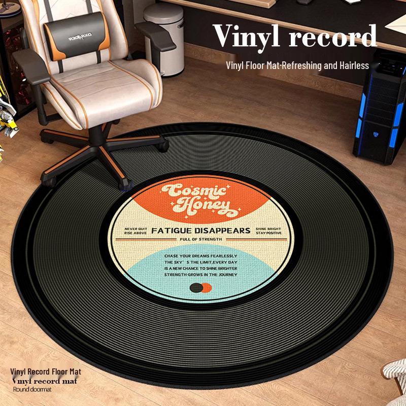 Vinyl Record Round Floor Mat for Computer Chair - Non-Slip, Dirt-Resistant Living Room and Coffee Table Rug.