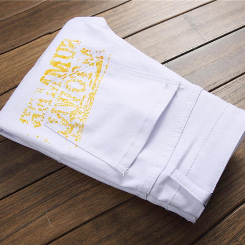 High Street Fashion Herren Jeans Nachtclub Schwarz Weiß Farbe Persönlicher Designer Bedruckte Jeans Herren Punk Hose Skinny Hip Hop Jeans