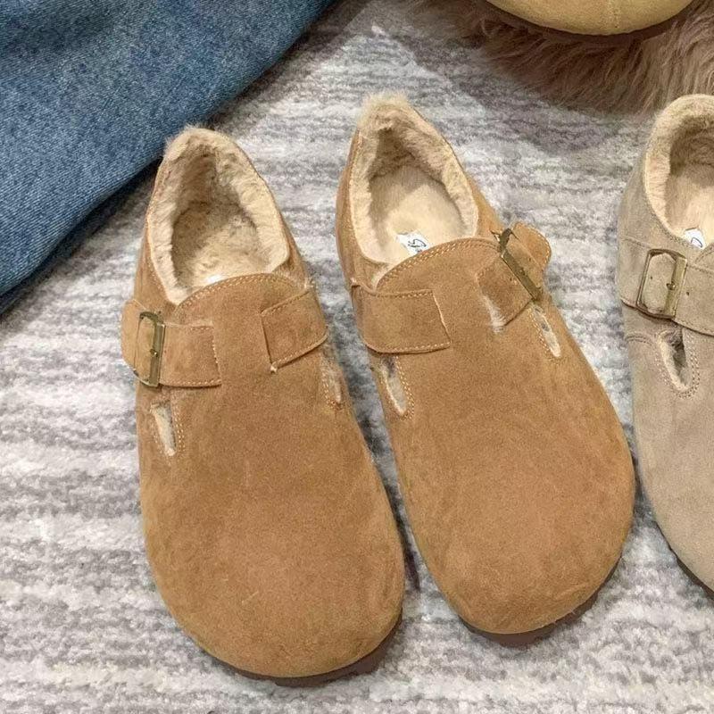Damernas varma sammetsskor Doudou, nya fluffiga höst- och vinterskor, retro enpedals lata två bomullsskor
