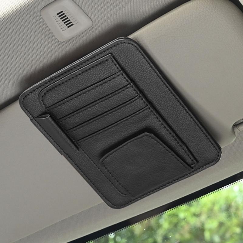 PU Leather Car Sun Visors Glasses Holder Glasses Bracket Auto Sun Visors Plate Sunglasses Case Card Pen Holder
