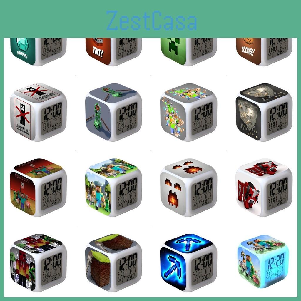 Minecraft Alarm Clock Led Night Light Colourful Changing Desktop Decoration