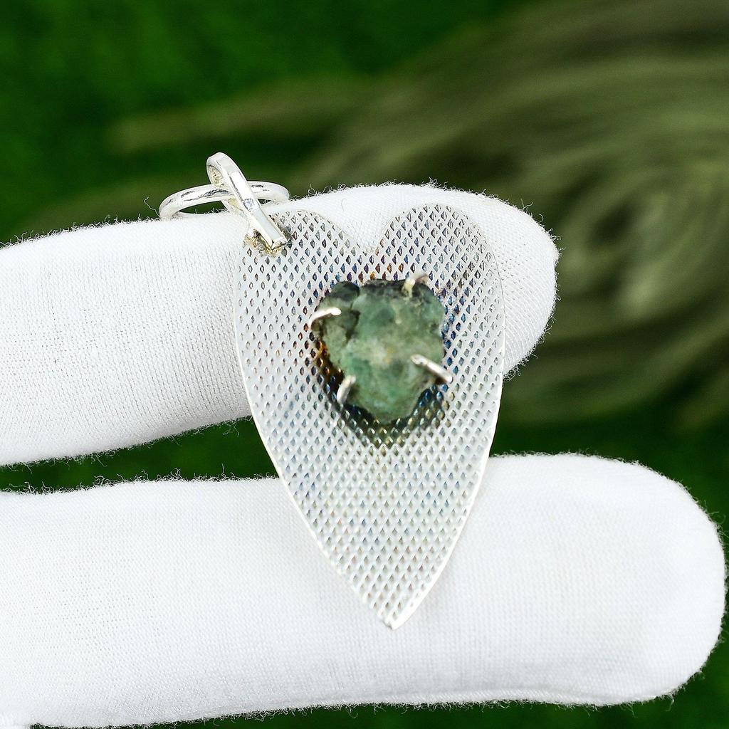 Friendship Day Deal Chrysoprase Rough Gemstone Sterling Silver Bezel New Pendant