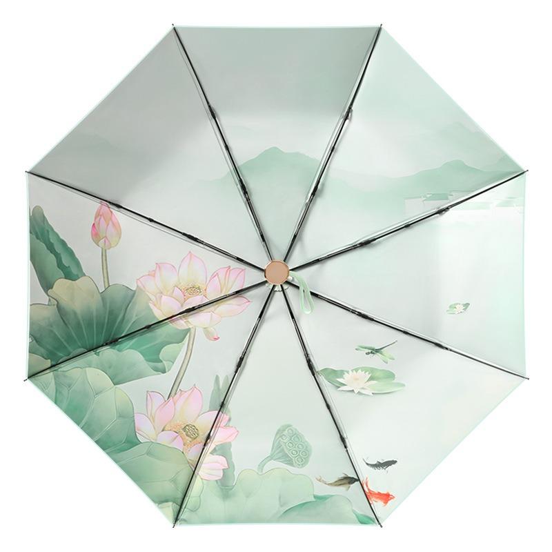 Trifold automatic umbrella color glue fabric digital printing color scheme handle parasol weather and rain