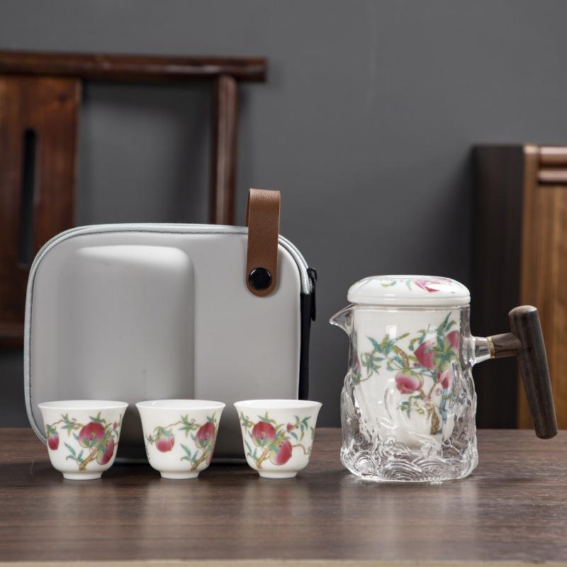 Portable Quick Cup Ceramic Travel Kung Fu Tea Set Outdoor Travel 1 Pot 3 Cups Coffee Teapot for Tea In a Cup Coffeeware Teaware