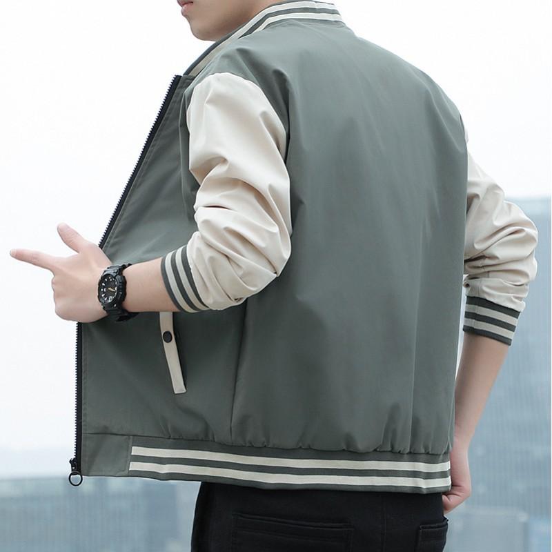 Mens Casual Baseball Jacket Lightweight Loose Fit Stand Collar Zip-Up Outerwear Youth