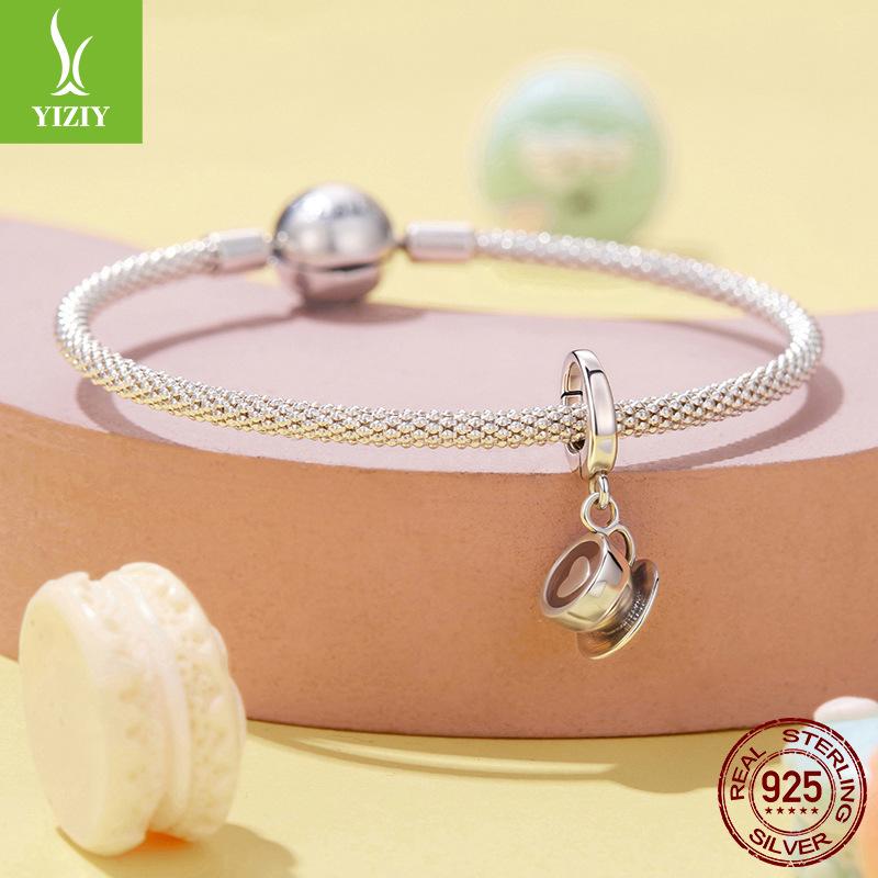 Open And Close Buckle Coffee Cup Pendant Accessories Cozy Life S925 Sterling Silver Charm Beads