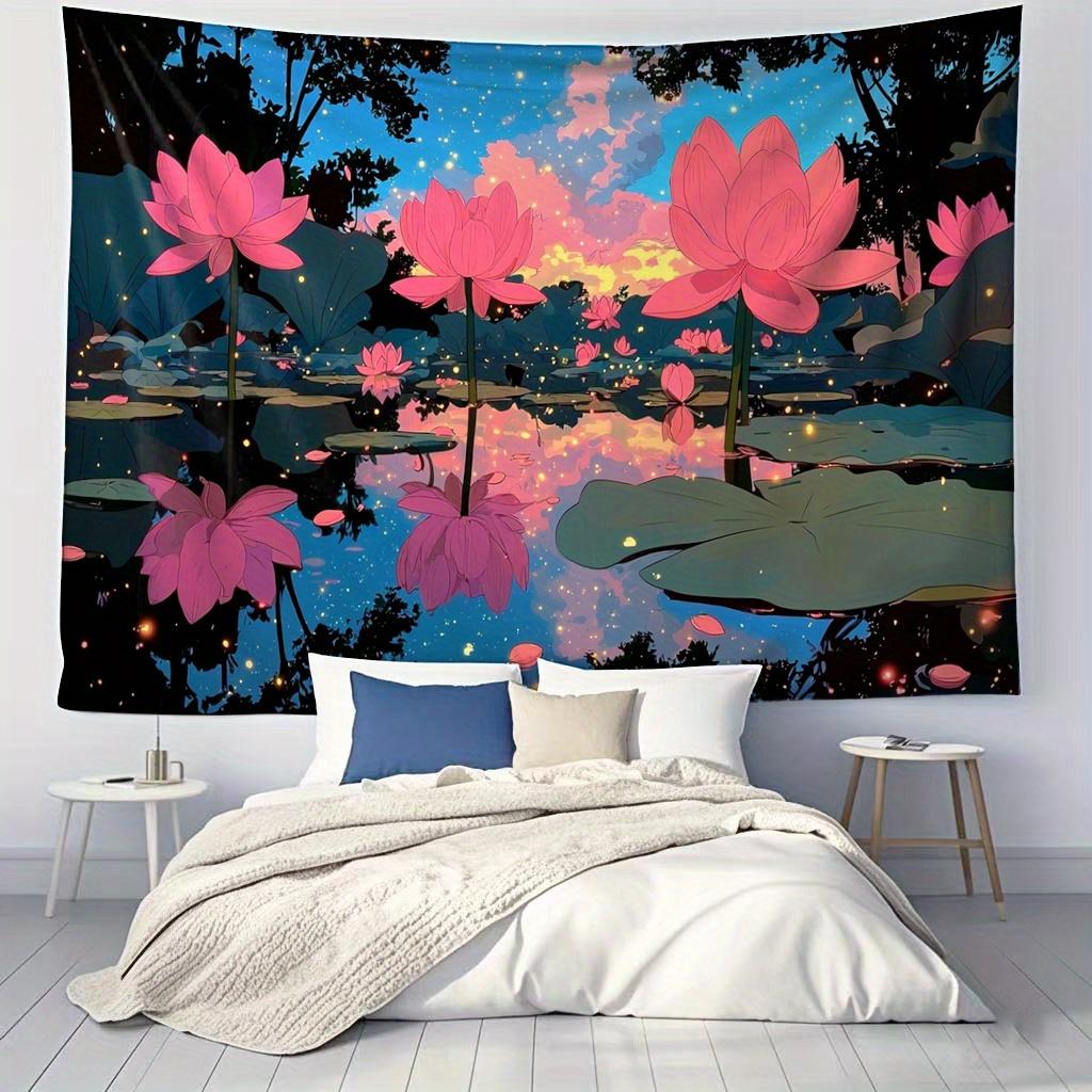 Peaceful Lotus Pond Scenery Digital Printing Polyester Wall Tapestry Suitable For Use Living Rooms Bedrooms Offices Bars Party