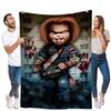 Chucky Horror Plush Blanket - Creepy Doll Inspired Blanket with Bloodstained Mugshot Design, Soft and Cozy Throw for Halloween D