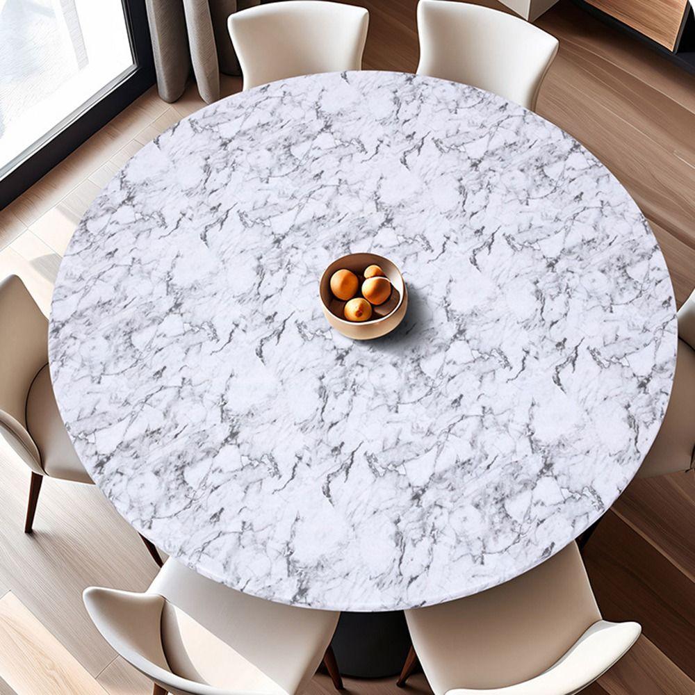 New PVC Round Tablecloth Elastic Edged Waterproof Table Cover Oil-Proof Waterproof Tablecloth Party Use