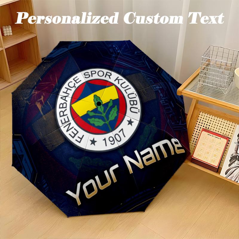 8 Rib Auto Folding Umbrella Fenerbahçe FC Print Custom Name Text Portable Rain Gear