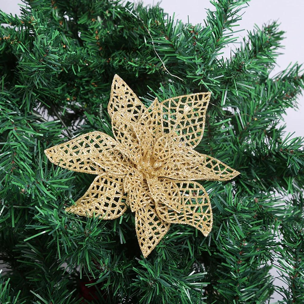 Christmas Flower Artificial Flowers 10PCS Poinsettia Artificial Flower Xmas Tree Ornaments Christmas Decoration