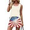 Women Summer Casual Two Piece Set Sleeveless Tank Top Square Neck Athletic Vest with Pockets and Drawstring Waist Shorts