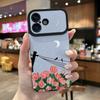 Sunflowers Tulips Floral Printed Vertical Grain Leather Soft Silicone Phone Case Back Cover with Camera Lens Full Protection for iPhone 17