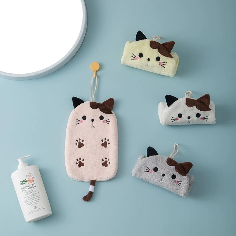 1Pc Wall-mounted Cute Cat-shaped Footprint Embroidery Suitable for Kitchen and Bathroom Hand Towels and Face Towels