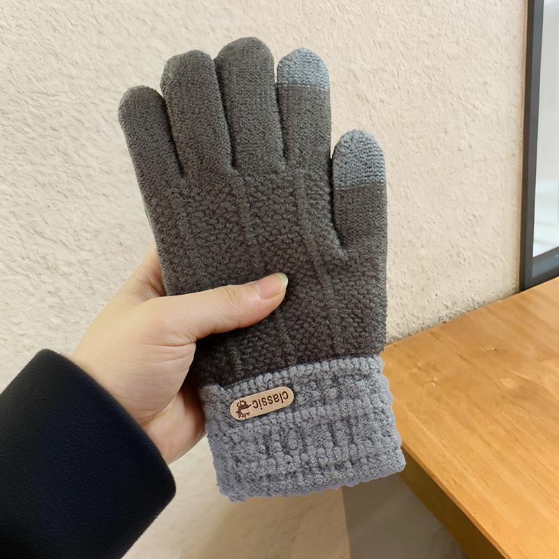 Winter Unisex Touchscreen Cotton Gloves Thick Knitted Fleece Lined Warm Cold Proof Gloves for Northeast Winter Outdoor Cycling