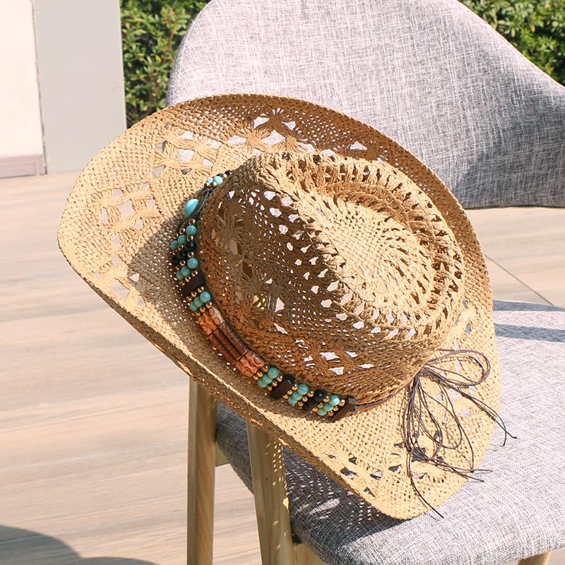 Hot-selling Summer Hollow Straw Weaving Western Cowboy Hat Sunscreen Sunshade Jazz Top Hat Men's and Women's Fashion Versatile