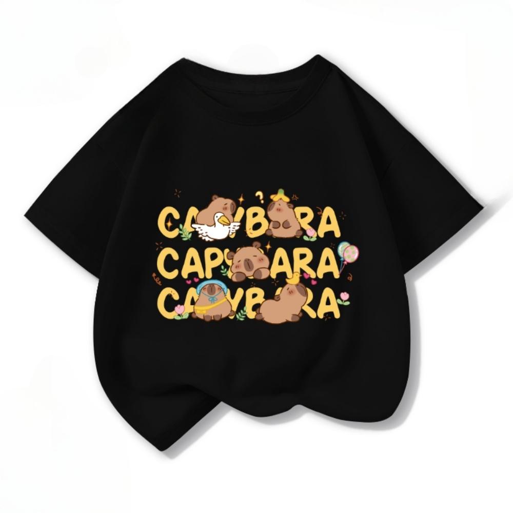 Capybara Girls' T-Shirt Summer Cute Graphic T Shirts O-Neck Girls Short Sleeve Clothing Fashion Casual Tops Children's Clothing