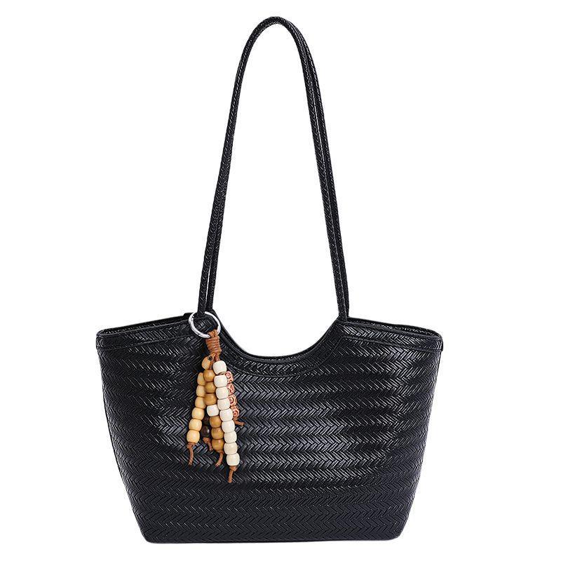 French Retro Woven Underarm Tote - Large Capacity Single Shoulder Handbag Casual Basket for Vacation