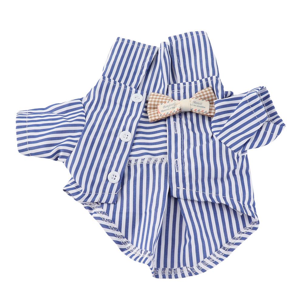 Gestreiftes Hundehemd Atmungsaktiv Lässig Kurzarm Welpenkleidung mit Schleife für Teddy Pomeranian für Frühling Herbst