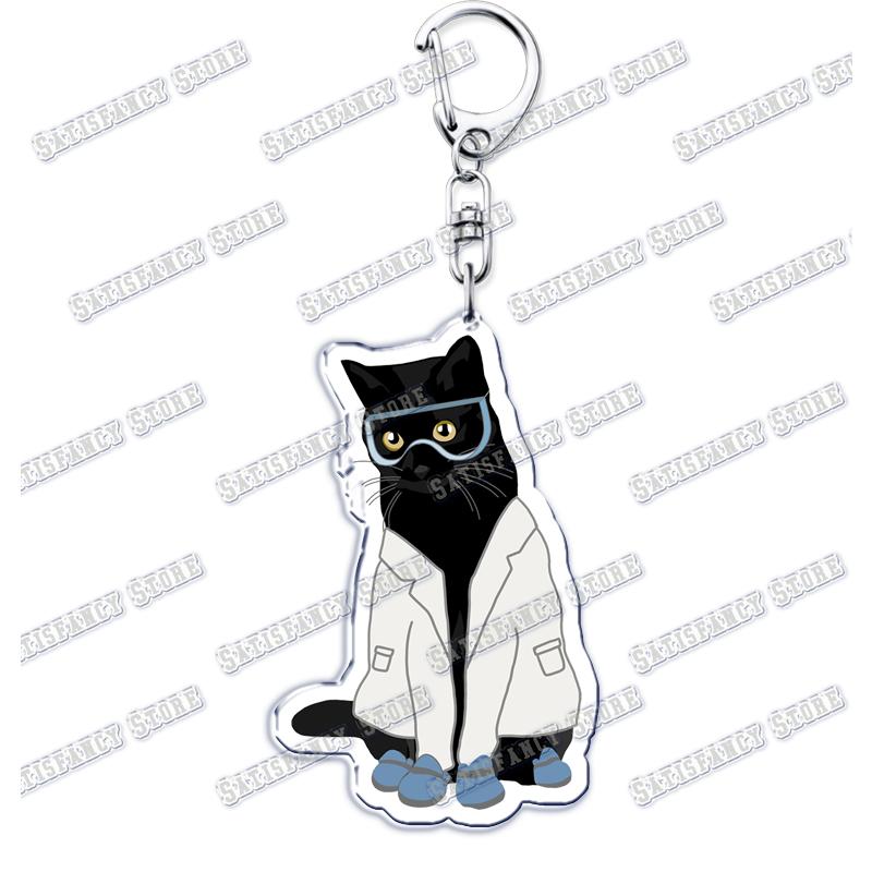 Cute Kawaii Little Black Cat Acrylic Keychains Funny Pet Kitty Keyring for Accessories Bag Pendant Key Chain Jewelry Fans Gifts