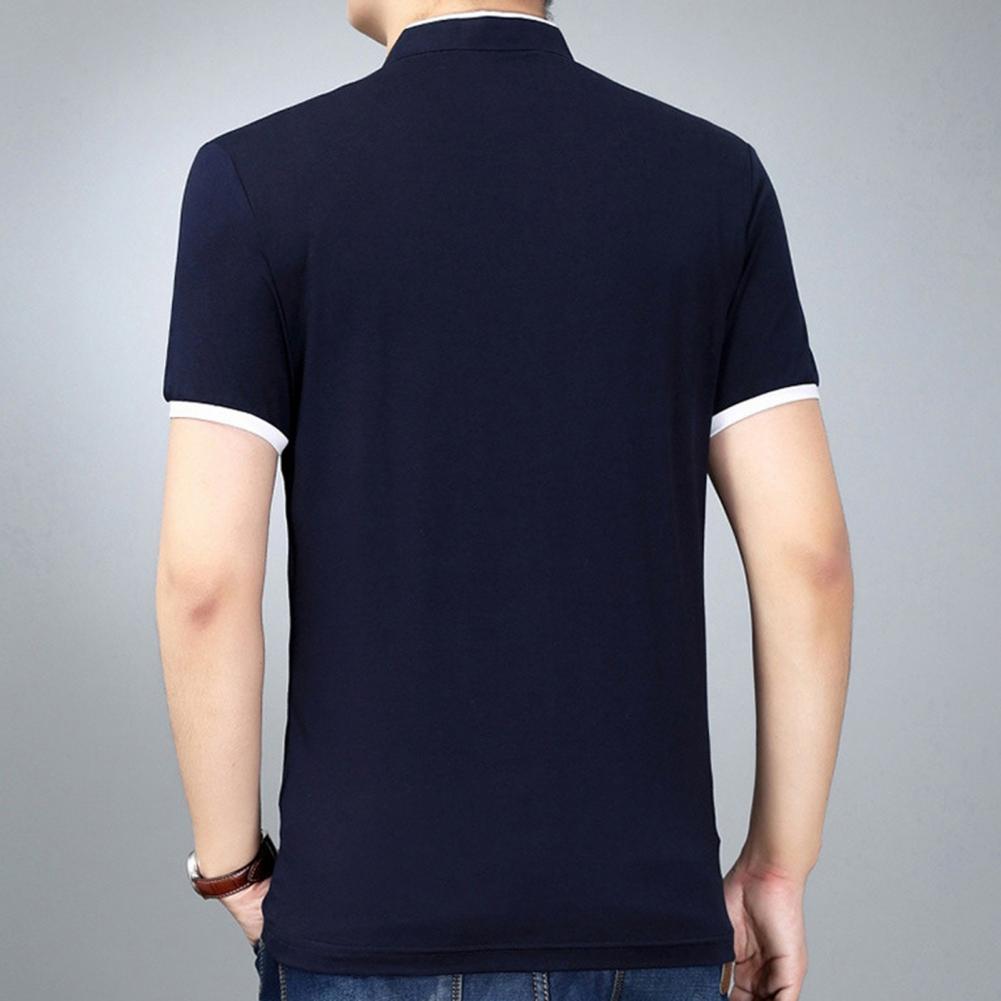 Summer Men Shirt Stand Collar Slim Fit Short Sleeves Solid Color Plus Size Buttoned Thin Pullover Formal Business Style Office T