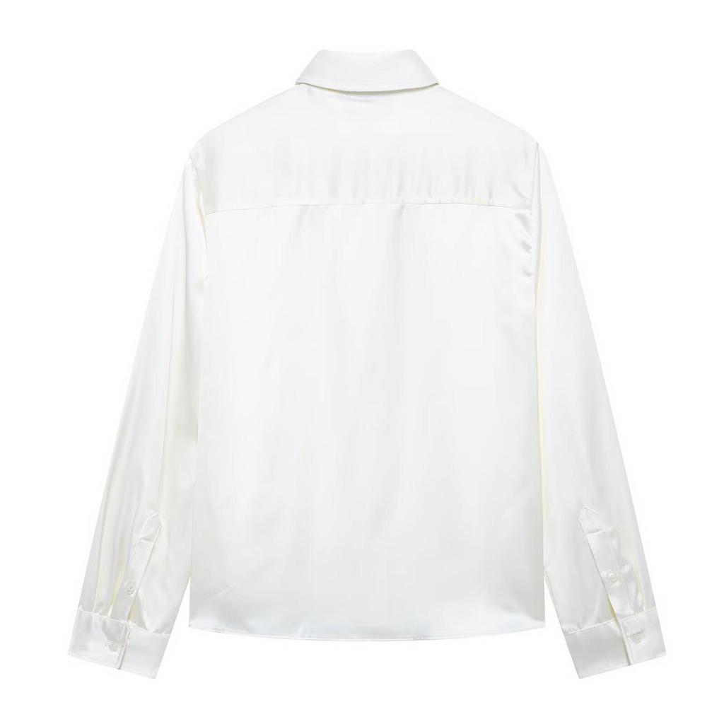 Spring 2025 Women's European & American Style Cotton Shirt with Ruffle Detail