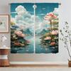 Summer Theme Lotus Pond Kitchen Curtains Livingroom Elegant Room Curtains for Bedroom Decoration Home and Decoration Blackout