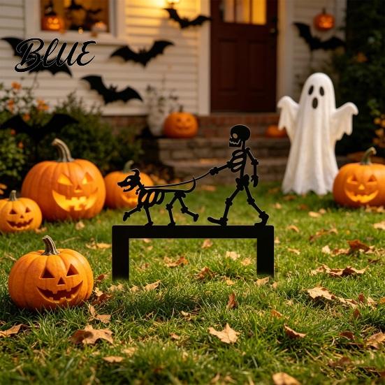 Easy Install Garden Stake Skeleton Dog Stake Black Walking Metal Decoration Stable for Lawn Funny Halloween Yard Art Outdoor Decoration