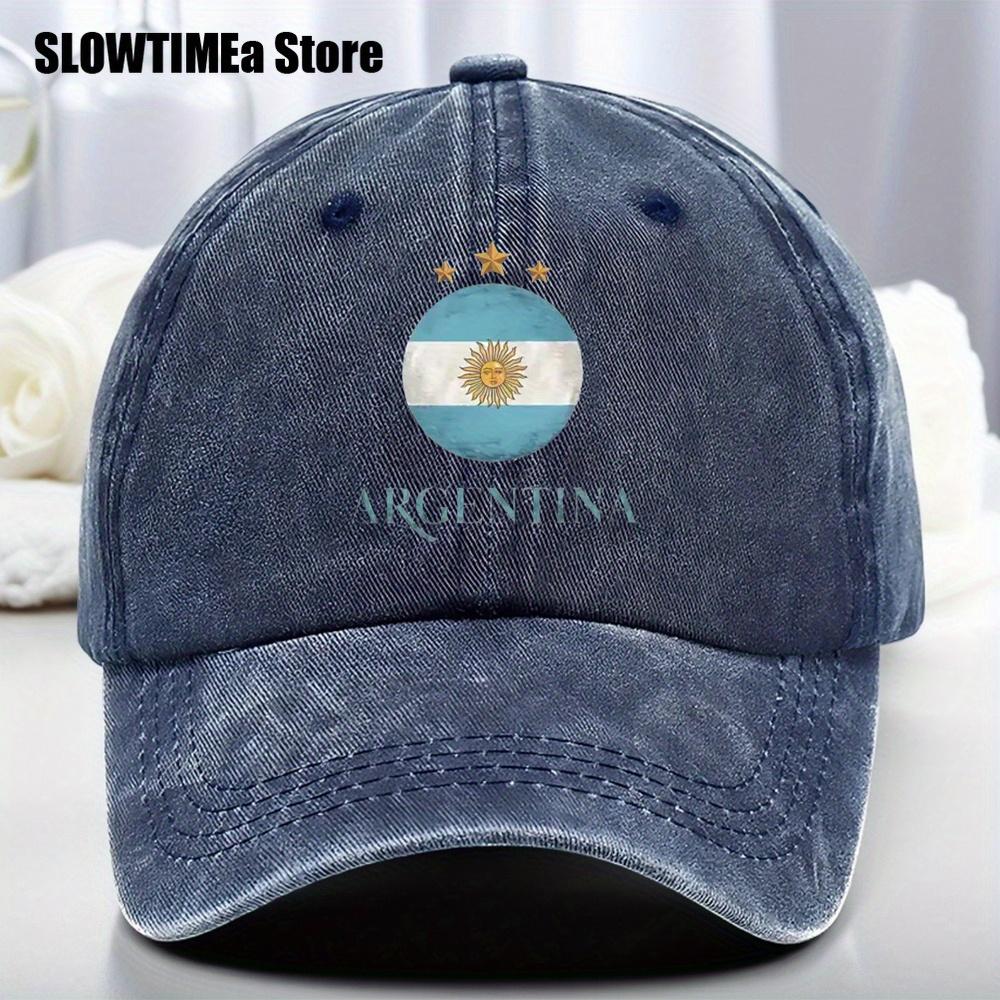 

1pc Argentina National Team Baseball Cap Breathable Washed Dad Hat with Curved Brim Adjustable Fit One Size
