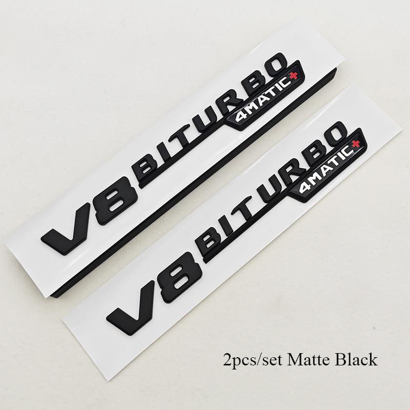 2pcs 3D ABS Vent Fender Trim Emblem Blade V8 BITURBO 4MATIC Logo Car Sticker Fender Badge For Mercedes Benz E300 E400 E53S E63S