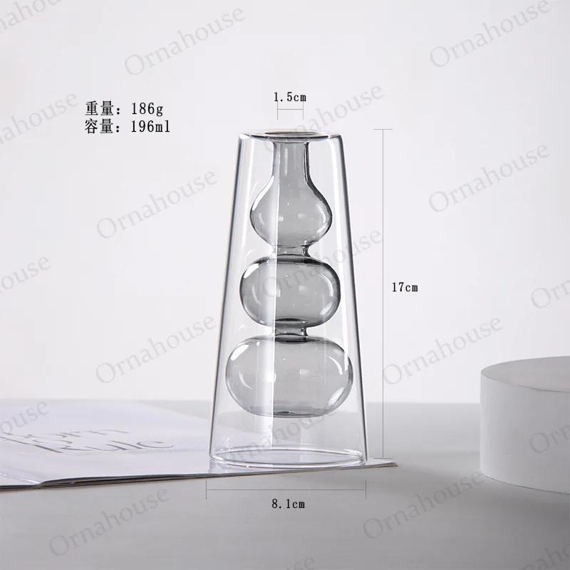 

Скандинавская прозрачная стеклянная двухслойная цветная стеклянная ваза креативный гидропонный горшок для гостиной украшение дома и украшения