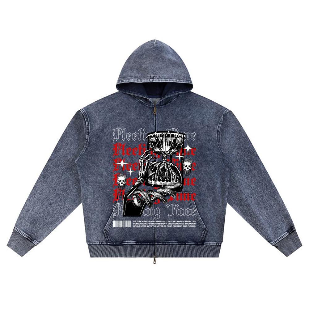

DTG print Knitted Denim Zip-Up Hoodie Fleeting Time Brother Print Zipper Hoodies XL