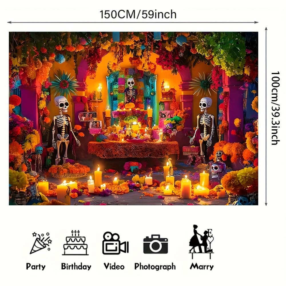 2D Flat Banner, 1pc - Mexican Altar Background with Skulls, Durable and Suitable for Halloween Party Decoration or Home Use.