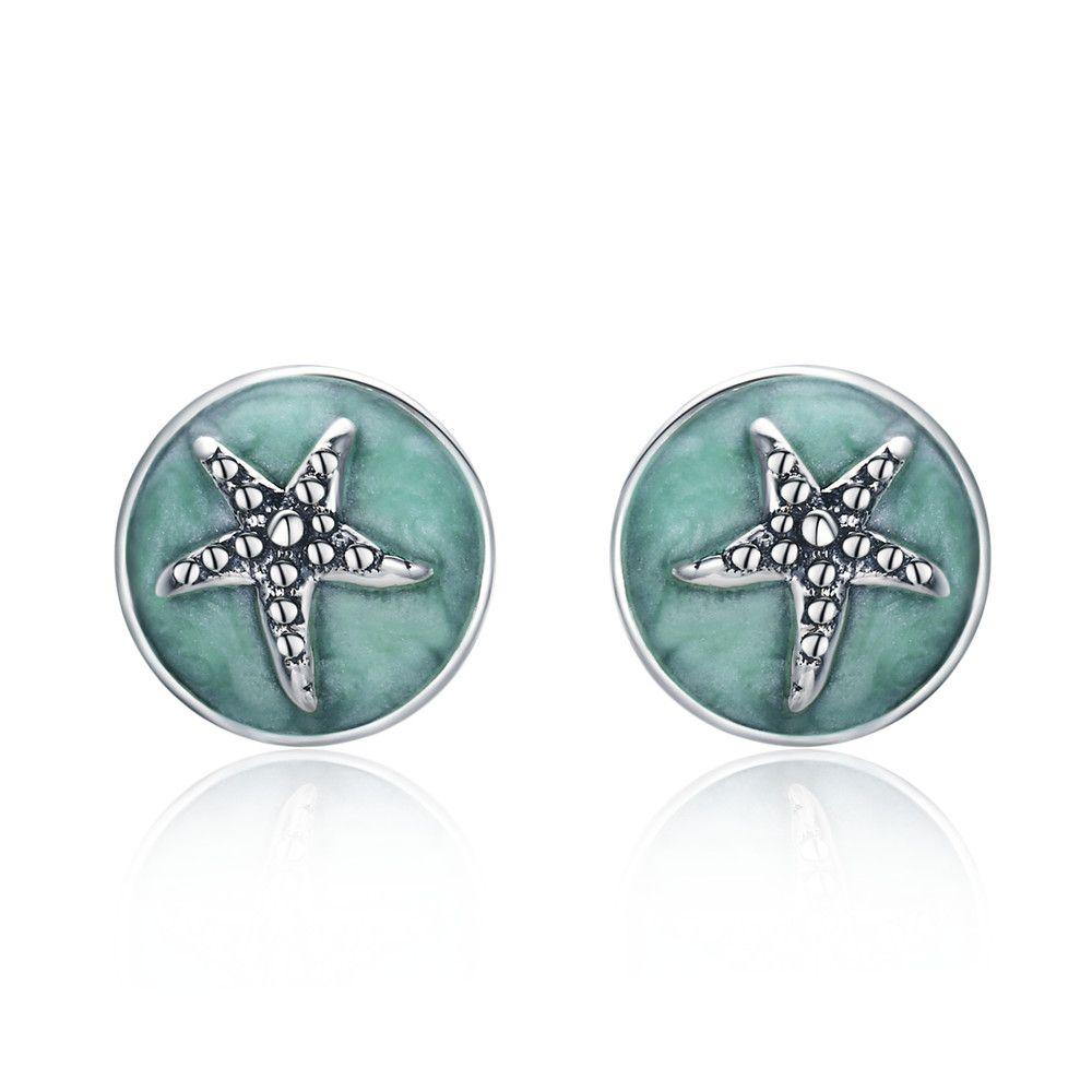 WOSTU Hot Sale 925 Sterling Silver Fantasy Starfish Round Small Stud Earrings for Women Fashion Design Earrings Jewelry CQE205