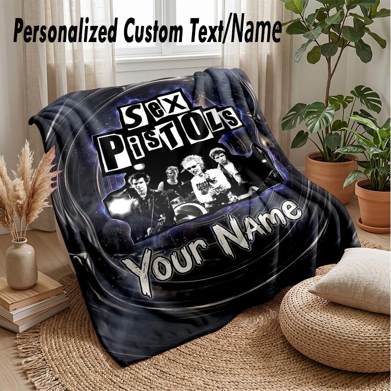 Sex Pistols Custom Flannel Throw Blanket Print Your Name Text Soft Warm Blanket Holiday Present