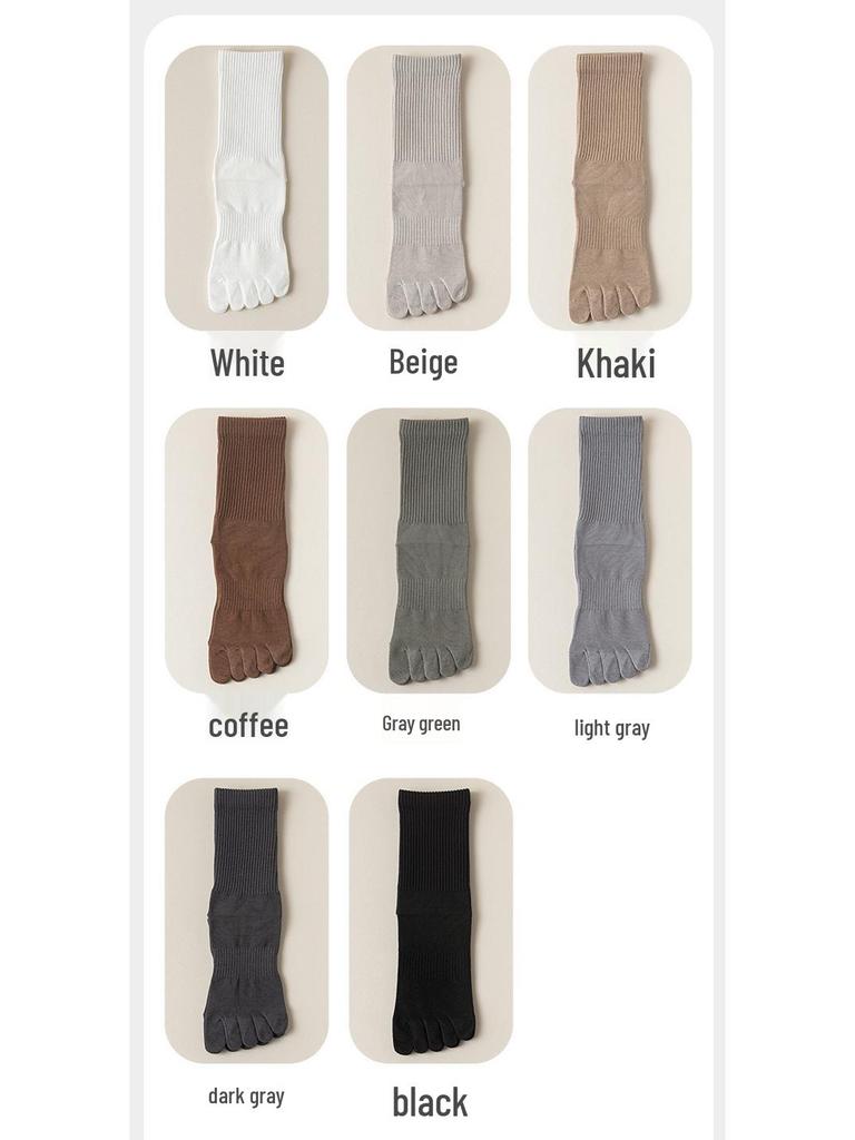 Men's Seamless Split Toe Cotton Socks: Solid & Striped, Breathable, Antibacterial, Anti-Odor, Mid-Calf Casual.