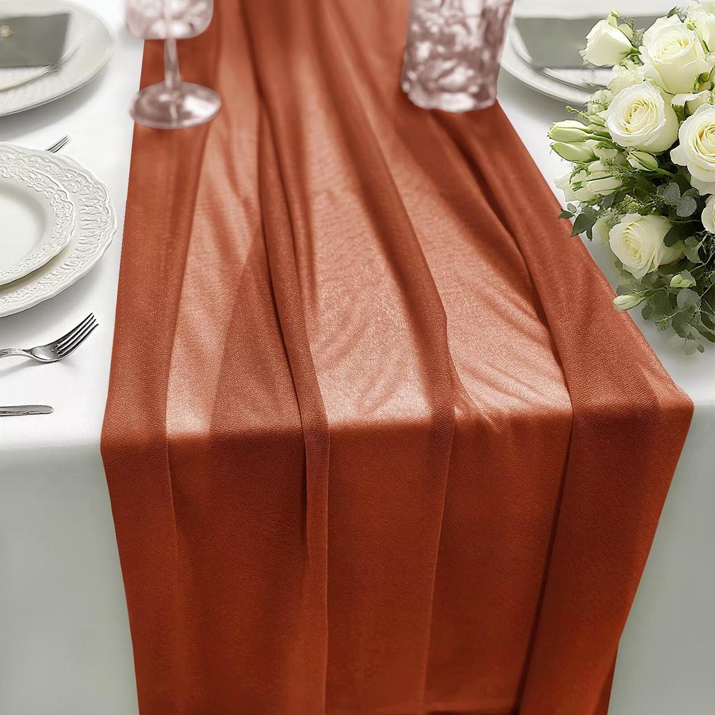 Boho Sheer Chiffon Fabric Table Runner Rustic Romantic Tulle Table Runner for Christmas Wedding Party Birthday Table Decorations