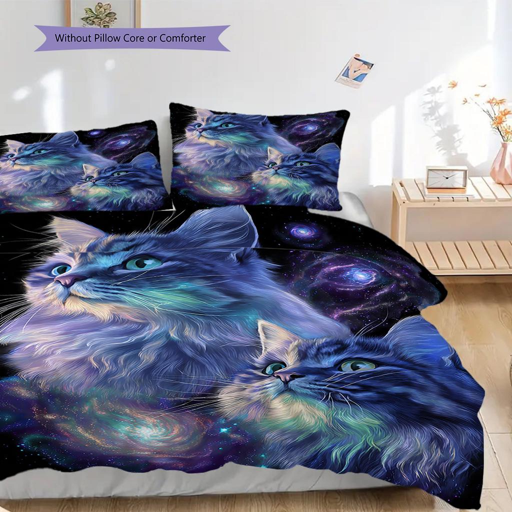 Katzenmuster Bettwäsche Steppdecke Set Bettbezug Kissenbezug Heimdekoration Geburtstagsgeschenk (1 Bettbezug + 2 Kissenbezüge, ohne Füllung)