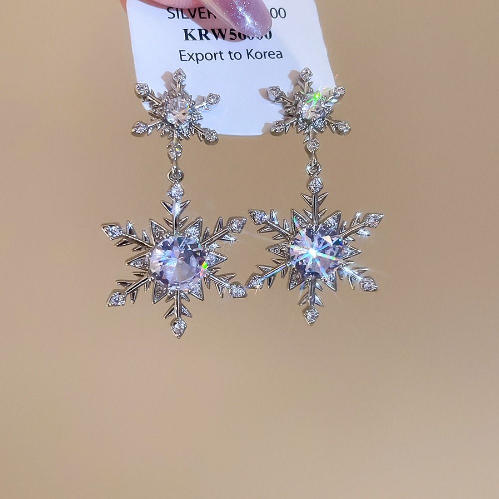 Rhinestone Snowflakes Earrings Light Luxury Zircon Dangle Earrings  New Year