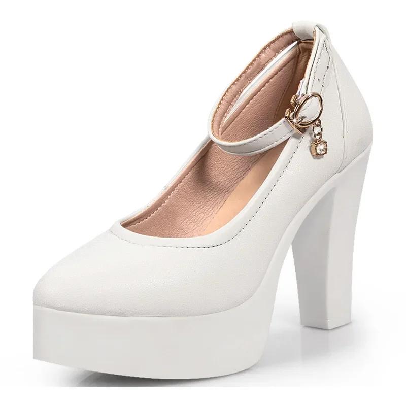 6 9 11cm Kleine Größe 32-43 Flache Echtlederschuhe Damen Plateau-Pumps 2025 Büro-Modell Block Hohe Absätze Schuhe Damen