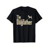 European Sizes Men'S Vintage-Inspired "The Dogfather" Graphic Tee - Chihuahua Silhouette Design, Beige & Black, Short Sleeve, Round Neck